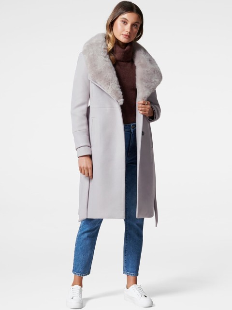

Forever New Women Grey Solid Long-Line Coat