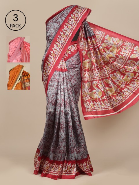 

Pothys Pack Of 3 Jute Silk Saree, Grey