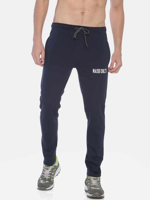 

MASH UNLIMITED Men Navy Blue Solid Slim-Fit Track Pants