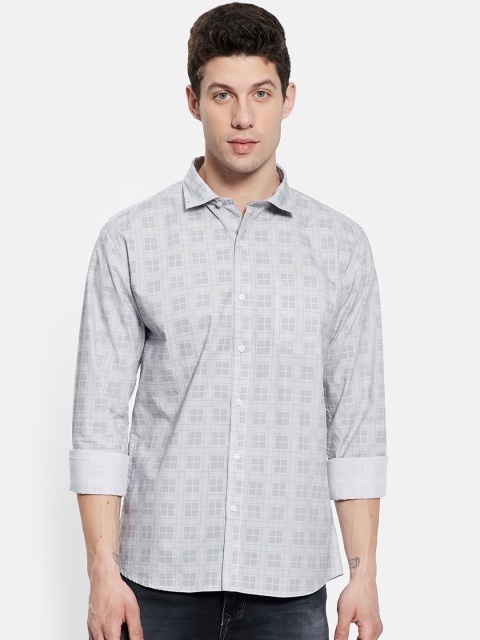 

METTLE Men Grey Checked Casual Cotton Shirt