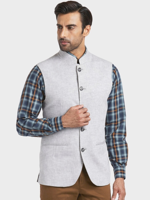

ColorPlus Men Grey Solid Woven Nehru Jacket