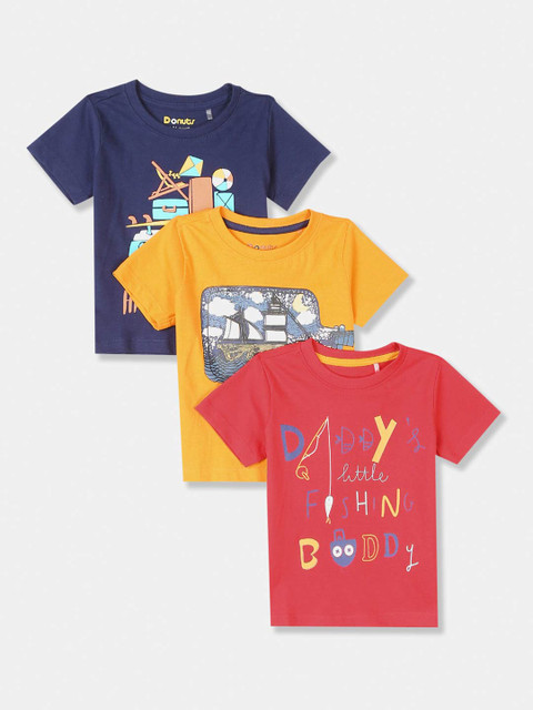 

Donuts Boys Assorted Pack Of 3 Typography Printed Cotton Pure Cotton T-shirt