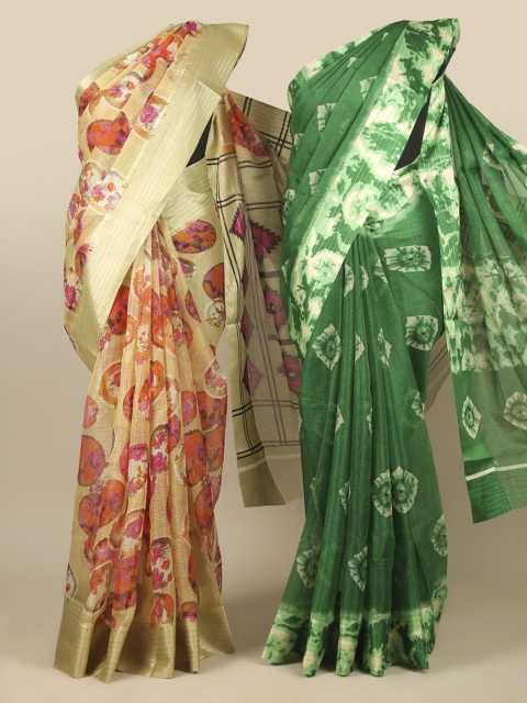 

Pothys Pack of 2 Cream & Green Jute Silk Saree