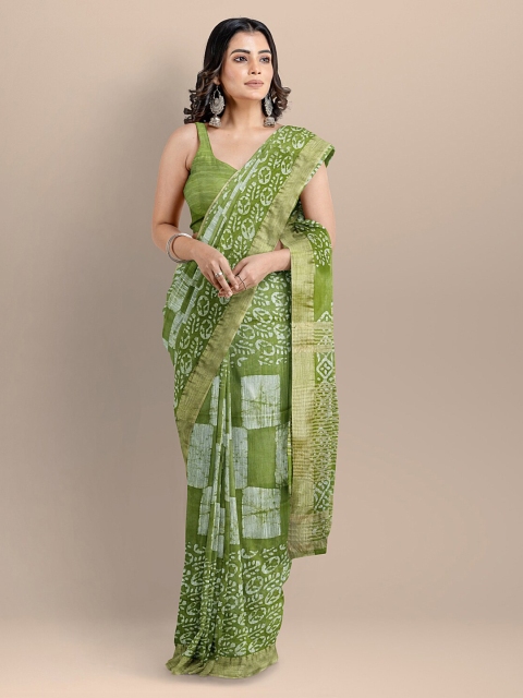 

BharatSthali Green Batik Silk Cotton Handloom Venkatgiri Saree