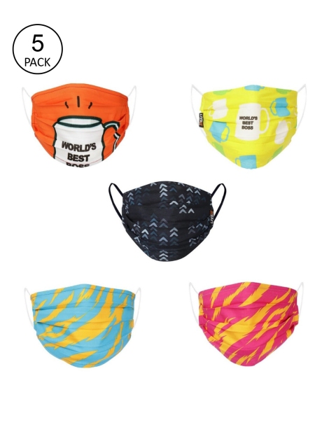 

LIVE IT SAFE Kids Pack of 5 Printed 4-Ply Reusable Cotton Cloth Face Mask, Orange
