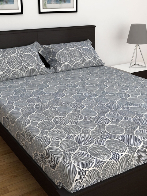 

Home Centre Elements Printed 3-Piece Double Bedsheet Set, White