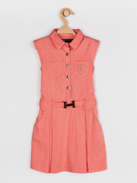 

Peppermint Girls Peach-Coloured Solid Shirt Dress