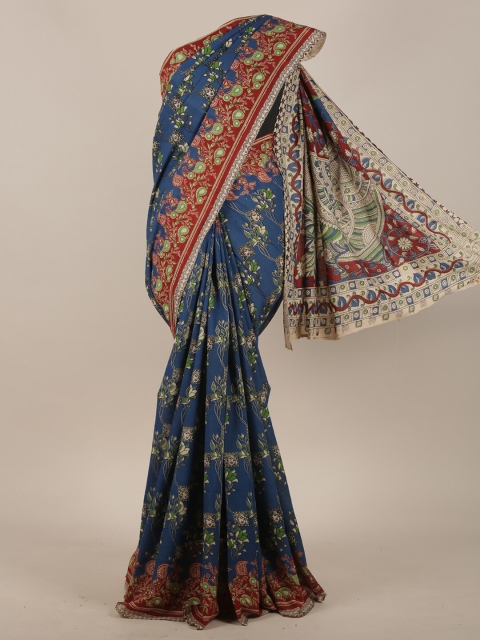 

Pothys Blue & Brown Floral Printed Cotton Blend Saree