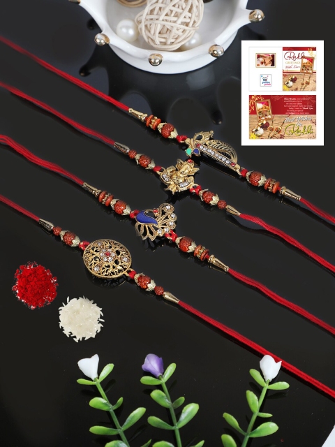 

PASSION PETALS Men Combo of 4 Rakhi Set With Roli Chawal And Card(C26), Multi