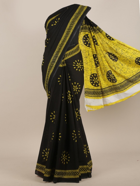 

Pothys Jaipur Cotton Black & Yellow Dabu Print Saree With Blouse Piece
