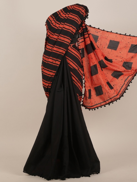 

Pothys Black & Rust Red Geometric Printed Jaipur Cotton Saree