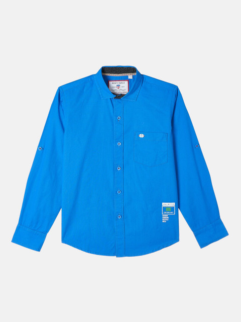 

Monte Carlo Boys Solid Blue Cotton Blend Casual Shirt