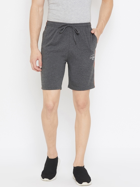 

Duke Men Grey Solid Cotton High-Rise Shorts with Printed & Side Striped Detail