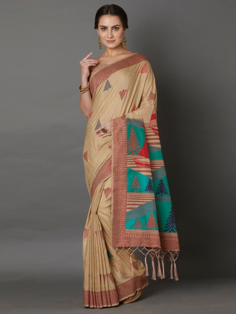 

Mitera Beige & Sea Green Silk Cotton Saree