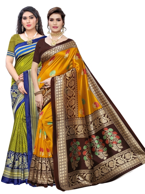 

KALINI Pack Of 2 Floral Art Silk Saree, Green
