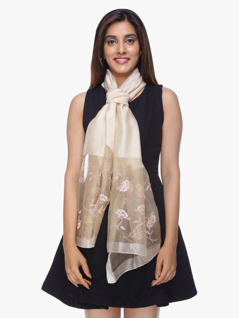 

Scarves & Glitters Women Beige & Pink Embroidered Stole