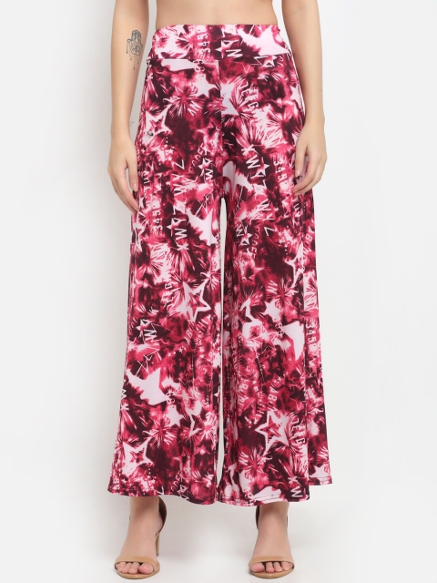 NEUDIS Women Red & White Floral Printed Knitted Palazzos