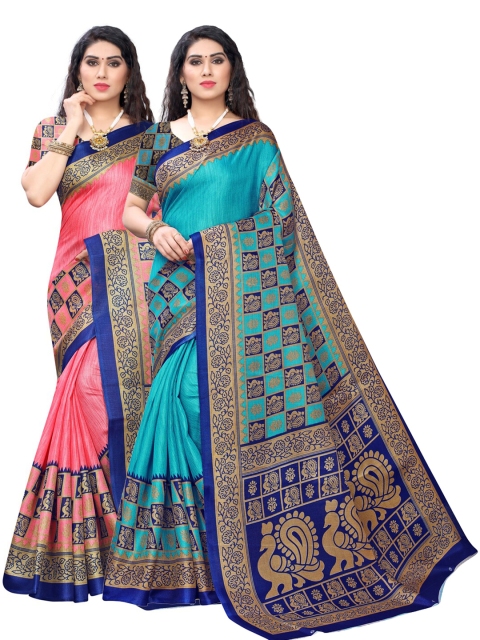 

KALINI Pack of 2 Art Silk Saree, Pink