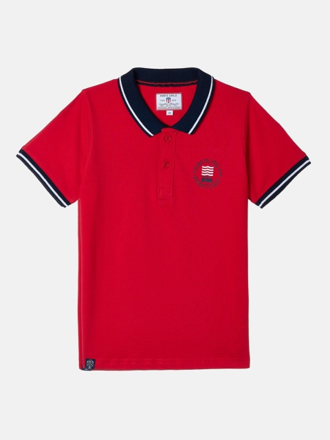 

Monte Carlo Boys Red & Navy Blue Solid Polo Collar Cotton Blend T-shirt