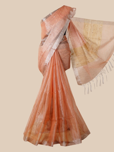 

Pothys Peach & Silver-Toned Tissue Saree