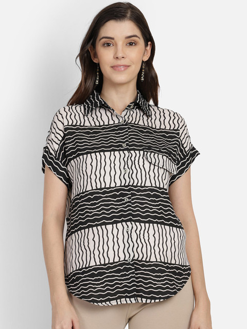

Yaadleen Women Black Striped Casual Shirt