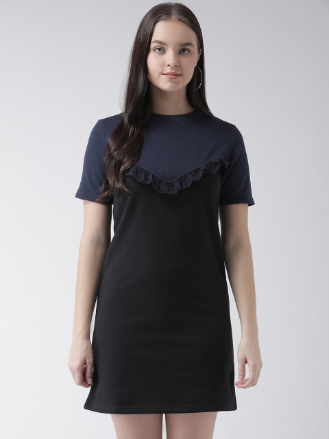 

The Vanca Black & Navy Blue Colourblocked T-shirt Dress