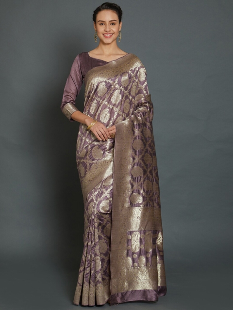 

Mitera Lavender & Gold-Toned Ethnic Motifs Zari Silk Blend Banarasi Saree