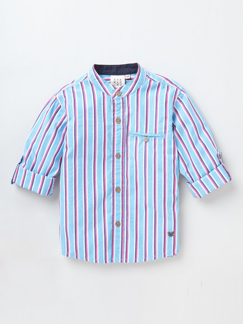 

Ed-a-Mamma Boys Blue Multi Pure Cotton Vertical Striped Casual Sustainable Shirt