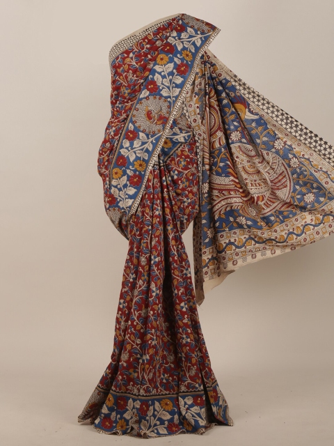 

Pothys Maroon & Blue Kalamkari Saree