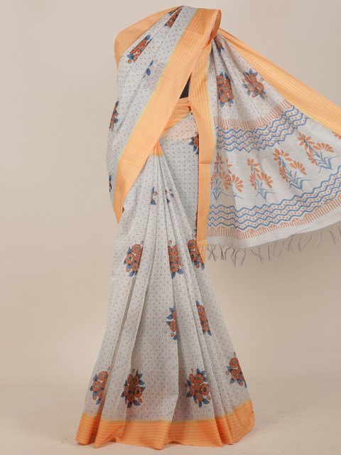 

Pothys Women Grey & Orange Floral Printed Saree