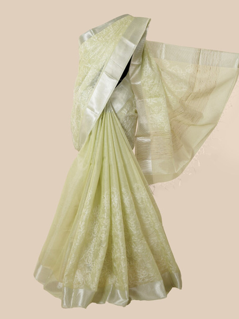 

Pothys Green & White Floral Zari Tissue Saree