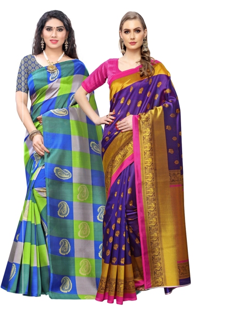 

KALINI Pack Of 2 Purple & Blue Ethnic Motifs Art Silk Sarees