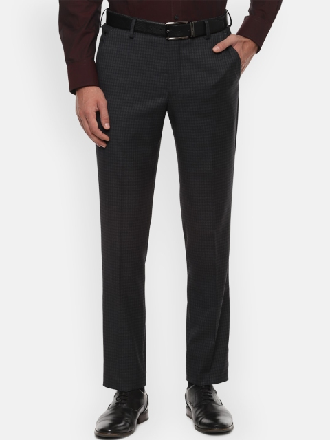 

Louis Philippe Men Grey Checked Slim Fit Formal Trousers