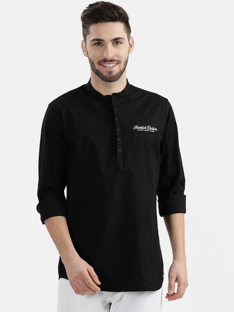 

V2 Value & Variety Men Black Solid Above-Knee Kurta