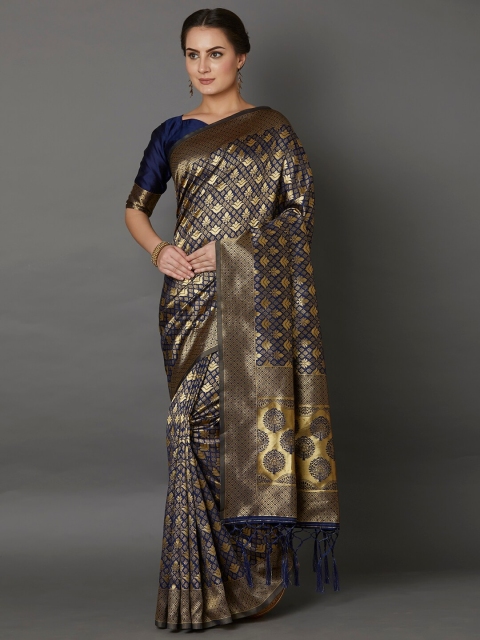 

Mitera Women Navy Blue Silk Blend Ethnic Woven Festive Saree