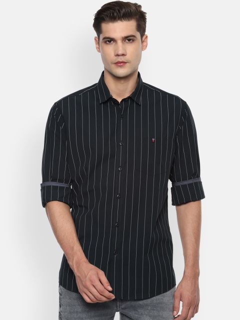 

Louis Philippe Jeans Men Black & White Slim Fit Striped Pure Cotton Casual Shirt