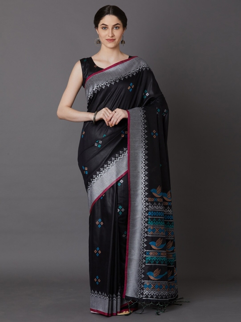 

Mitera Black & Blue Silk Cotton Saree