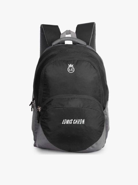 

LOUIS CARON Unisex Black & Grey Brand Logo Backpack with Earphone Gate