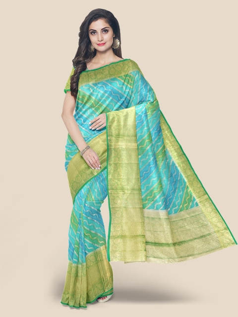 

KLM Fashion Mall Blue & Green Ethnic Motifs Silk Blend Banarasi Saree