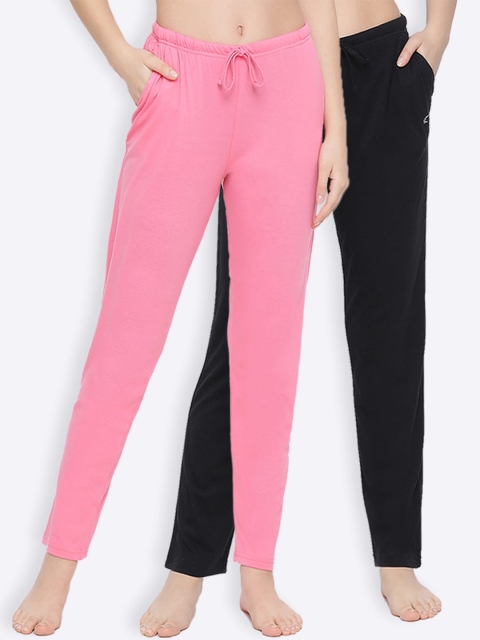 

Kanvin Women Solid Pink & Black Cotton Lounge Pants Pack Of 2