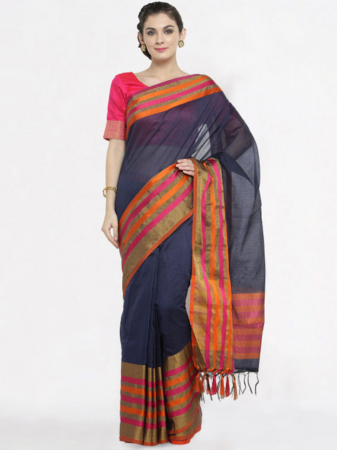 

Kvsfab Navy Blue & Pink Silk Cotton Saree