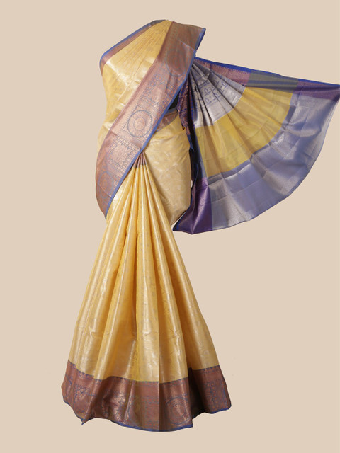 

Pothys Cream & Blue Woven Design Tissue Saree