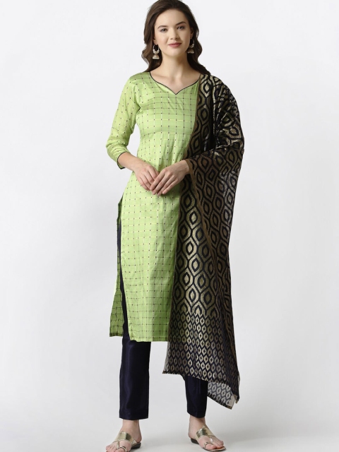 

Satrani Green & Navy Blue Unstitched Dress Material