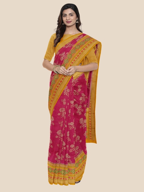 

KLM Fashion Mall Pink & Yellow Ethnic Motifs Zari Silk Blend Banarasi Saree