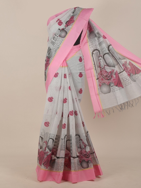 

Pothys Grey & Pink Printed Ethnic Motifs Saree