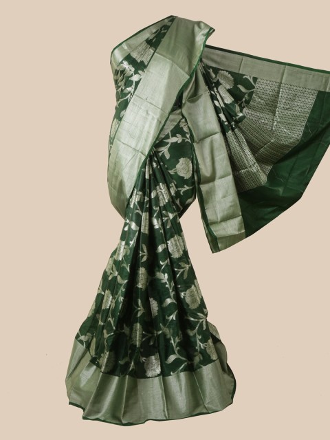 

Pothys Green & Silver-Toned Woven Design Silk Blend Saree