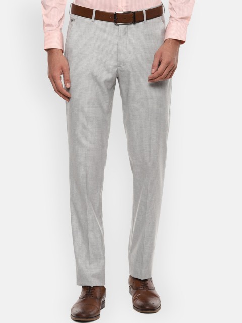 

Louis Philippe Men Grey Textured Slim Fit Formal Trousers