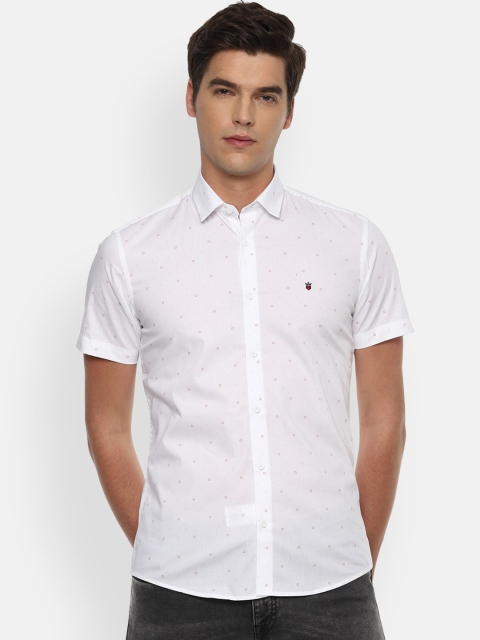 

Louis Philippe Jeans Men White & Orange Slim Fit Ditsy Print Casual Shirt