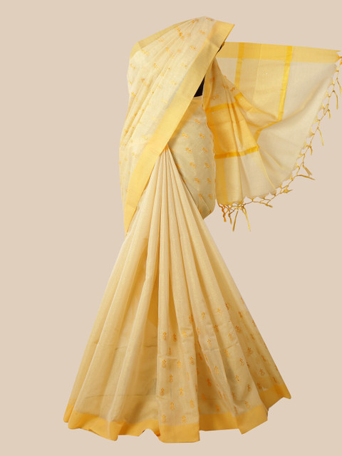 

Pothys Yellow Floral Jute Cotton Saree