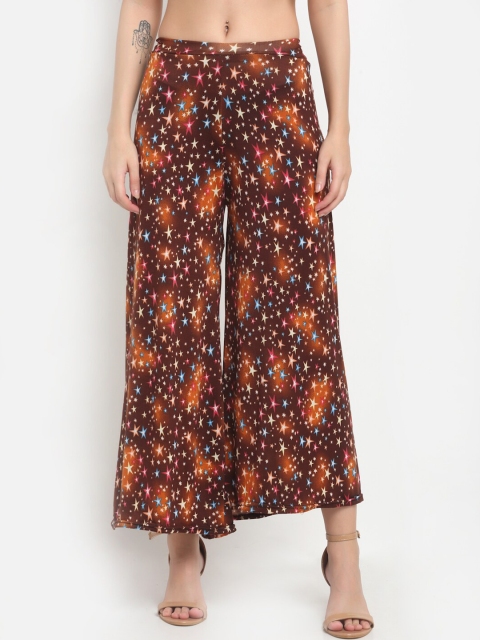 

NEUDIS Women Brown & Blue Printed Knitted Palazzos